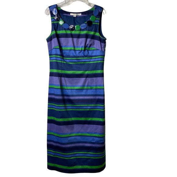 Boden‎ Beaded Blue Purple Green Striped Sleeveless Sheath Dress Sz4L (2433) - Picture 1 of 7